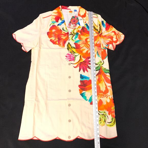 Lg-Farm Rio Anthropologie Womens Shirt Dress Lg Linen Blend Floral Button Front - Picture 6 of 15